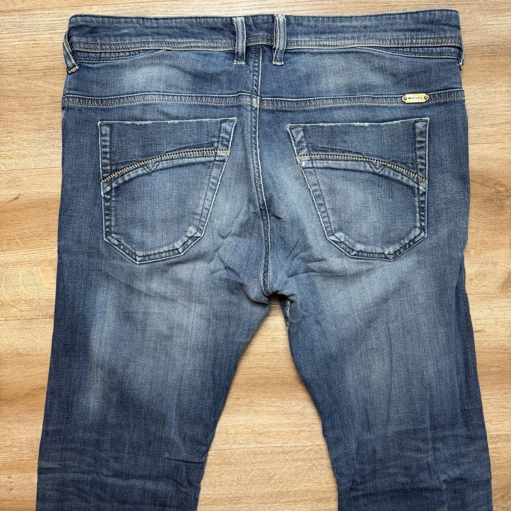 Diesel Iakop Jeans Men 33x34‎ Blue Regular Slim Tapered Stretch Distressed 0802C